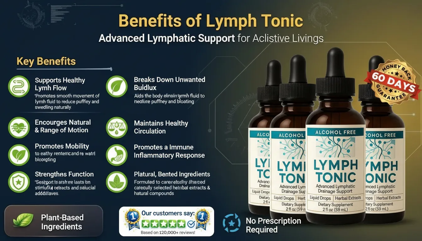 For the 4-bottle image Two bottles of Lymph Tonic advanced lymphatic drainage support liquid drops, an alcohol-free herbal dietary supplement.