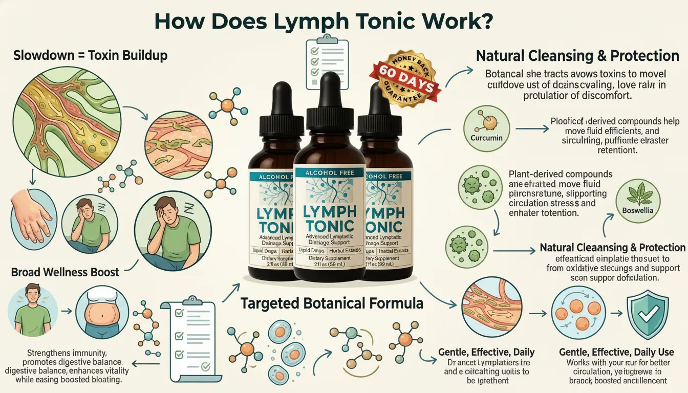 Lymph Tonic advanced lymphatic drainage support liquid drops, alcohol-free herbal supplement.