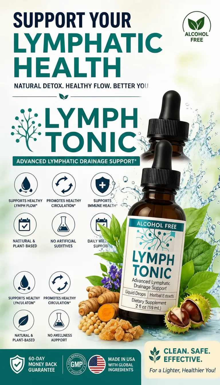 Lymph Tonic supplement for lymphatic drainage support, natural detox, circulation, and fluid balance – alcohol-free liquid drops