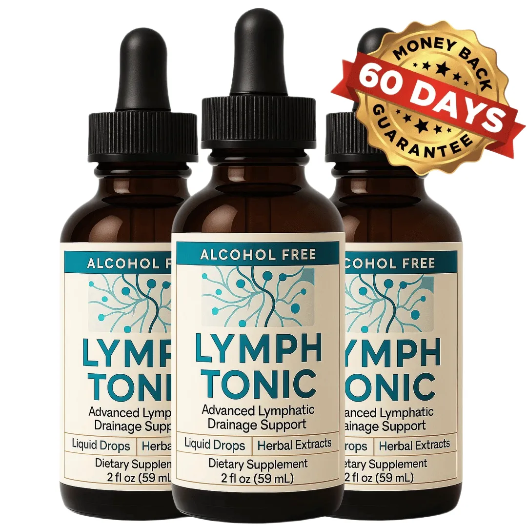 Three bottles of Lymph Tonic advanced lymphatic drainage liquid supplement.